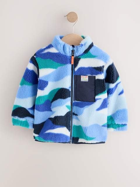 Blue/White Patterned Zip Through Fleece
