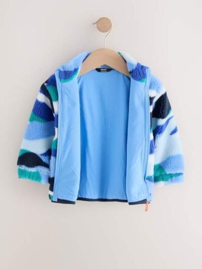 Blue/White Patterned Zip Through Fleece
