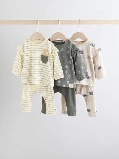 Grey/Cream Character Long Sleeve Top And Leggings Set 6 Piece