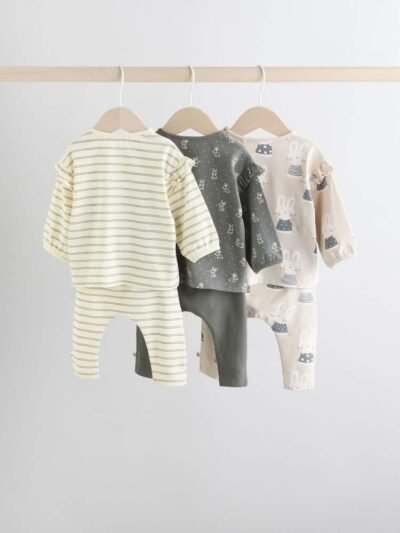 Grey/Cream Character Long Sleeve Top And Leggings Set 6 Piece