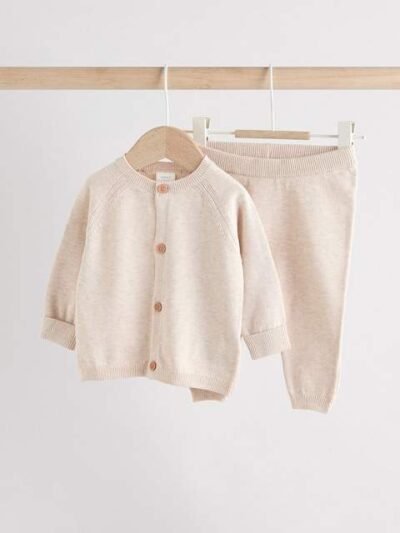 Natural Knitted Baby Jumper And Legging Set