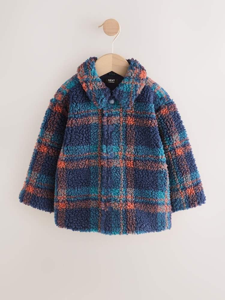 Navy Check Borg Fleece Shacket