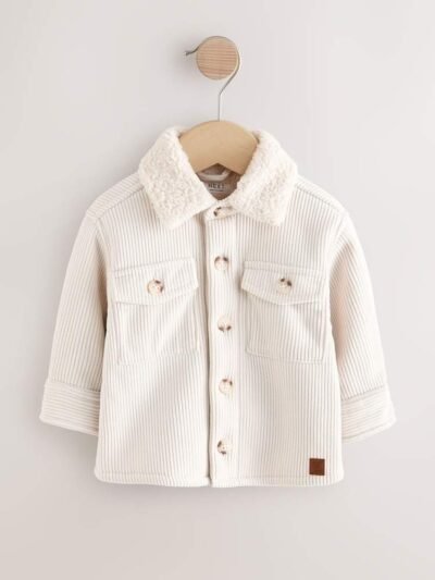 Ecru White Borg Lined Corduroy Shacket