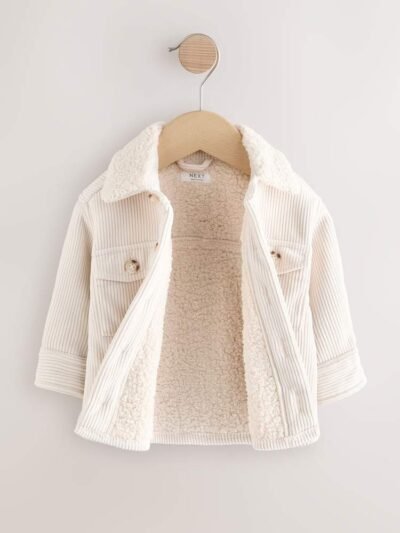 Ecru White Borg Lined Corduroy Shacket