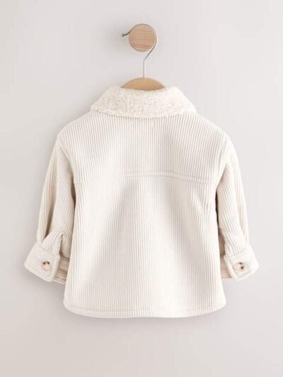Ecru White Borg Lined Corduroy Shacket