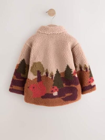 Neutral Scenic Print Borg Fleece Shacket