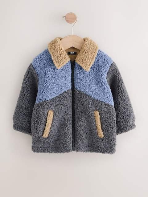 Charcoal/Blue/Tan Colorblock Borg Fleece Shacket