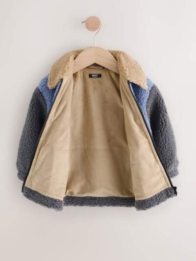 Charcoal/Blue/Tan Colorblock Borg Fleece Shacket