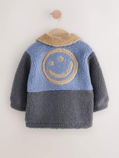 Charcoal/Blue/Tan Colorblock Borg Fleece Shacket