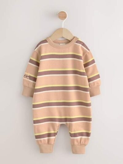 Rust Brown Stripe Baby Sweat Romper
