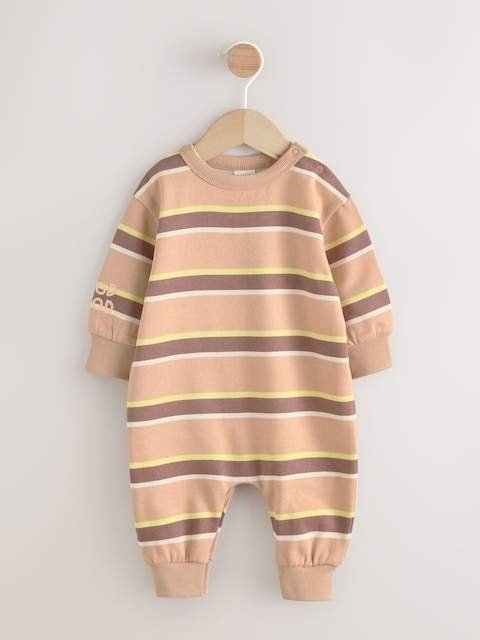 Rust Brown Stripe Baby Sweat Romper