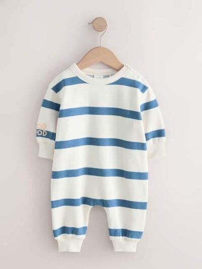 Blue Stripe Baby Sweat Romper