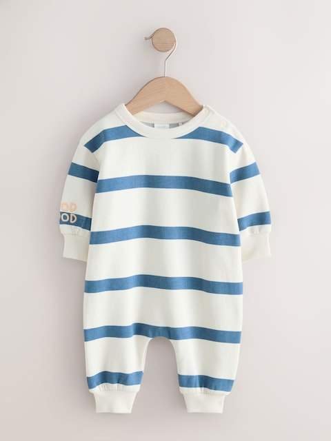 Blue Stripe Baby Sweat Romper