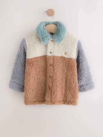 Neutral/Tan Scandi Colorblock Borg Fleece Shacket