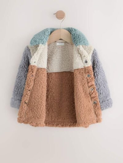 Neutral/Tan Scandi Colorblock Borg Fleece Shacket