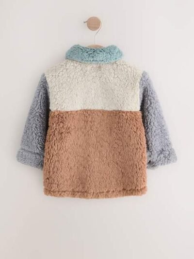 Neutral/Tan Scandi Colorblock Borg Fleece Shacket