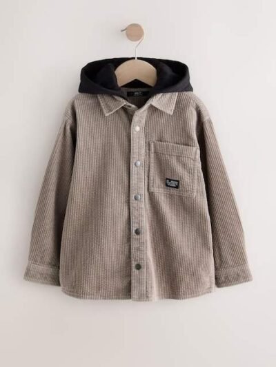 Stone Corduroy Hooded Overshirt