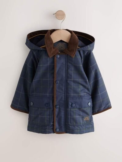 Navy Hooded Cord Collar Shower Resistant Coat