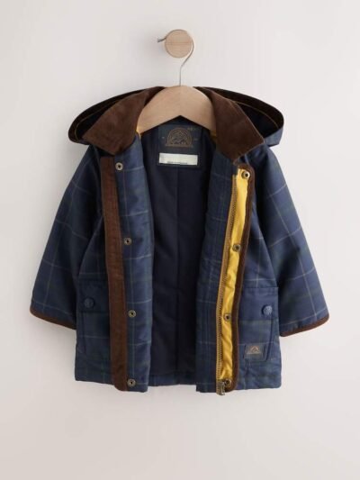 Navy Hooded Cord Collar Shower Resistant Coat