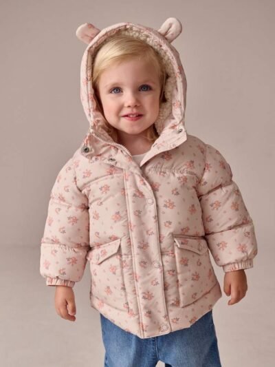 Cream Rose Shower Resistant Printed Padded Coat