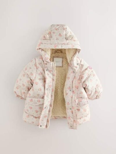 Cream Rose Shower Resistant Printed Padded Coat