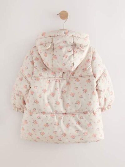 Cream Rose Shower Resistant Printed Padded Coat