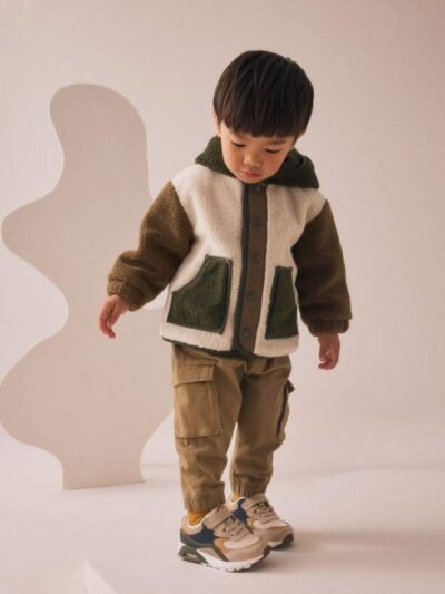 Green/Ecru Hooded Fleece Zip Through Jacket