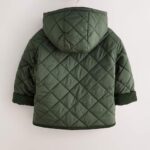 Khaki Green Borg Lined Quilted Coat
