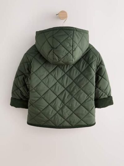 Khaki Green Borg Lined Quilted Coat