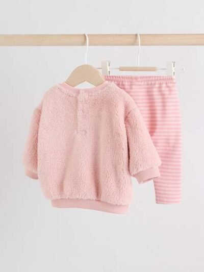 Pink Bunny Baby Fleece Tops and Leggings Set 2 Piece