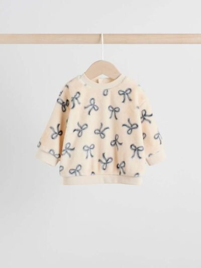 Black/White Soft Velour Bow Print Jumper and Trousers Set