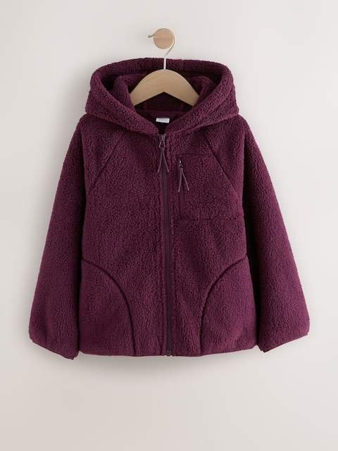 Burgundy Red Hooded Zip Fleece Jacket