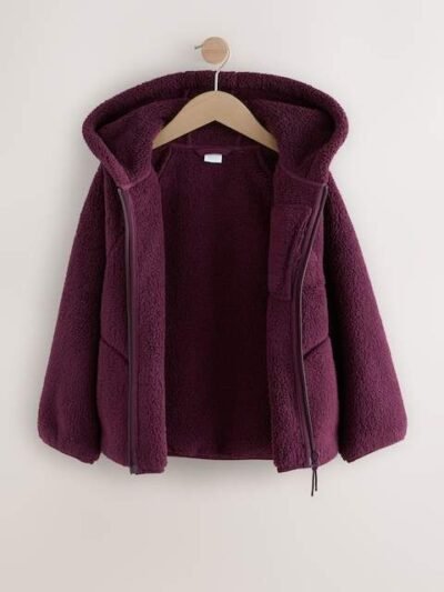 Burgundy Red Hooded Zip Fleece Jacket