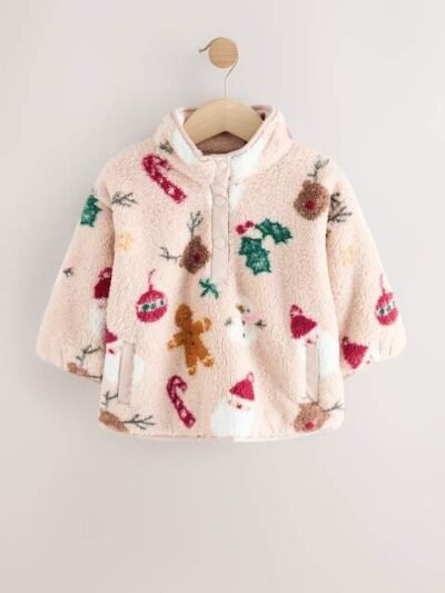 Beige Christmas Half Popper Fleece