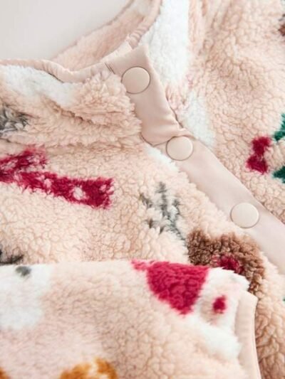 Beige Christmas Half Popper Fleece