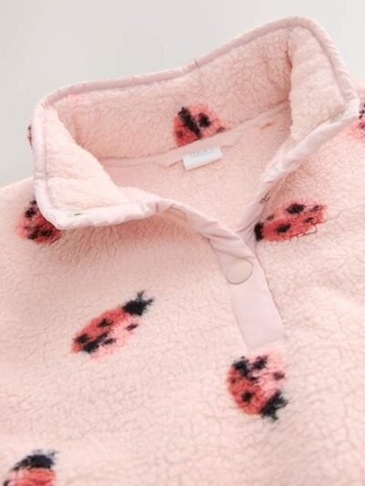 Pink Ladybird Half Popper Fleece