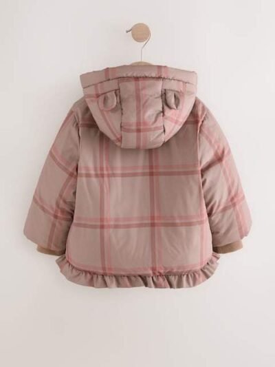 Check Shower Resistant Frill Hem Padded Coat