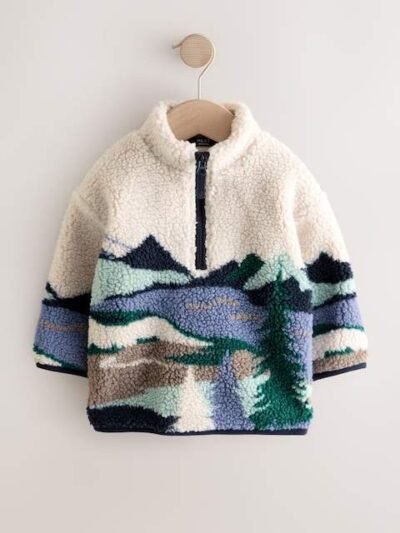 Multi Mountain Scene Patterned Zip Through Fleece