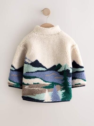 Multi Mountain Scene Patterned Zip Through Fleece