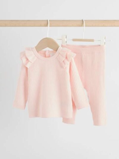 Light Pink Knitted Jumper and Legging 2 Piece Baby Set