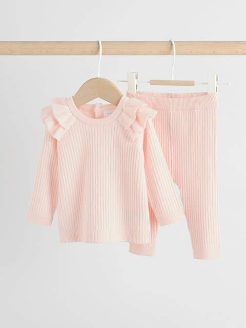Light Pink Knitted Jumper and Legging 2 Piece Baby Set