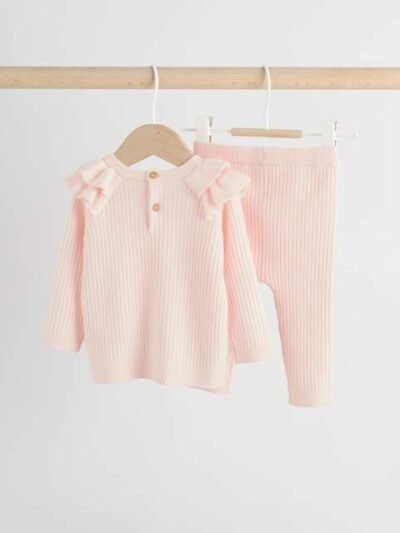 Light Pink Knitted Jumper and Legging 2 Piece Baby Set