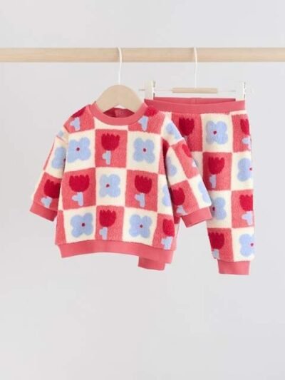 Red/ Purple Check Baby Fleece Tops and Leggings Set 2 Piece
