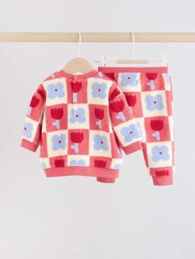 Red/ Purple Check Baby Fleece Tops and Leggings Set 2 Piece