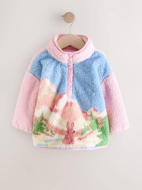 Pink/Blue Bunny Scene Half Popper Fleece