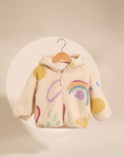 Cream Doodle Print Zip Through Fleece