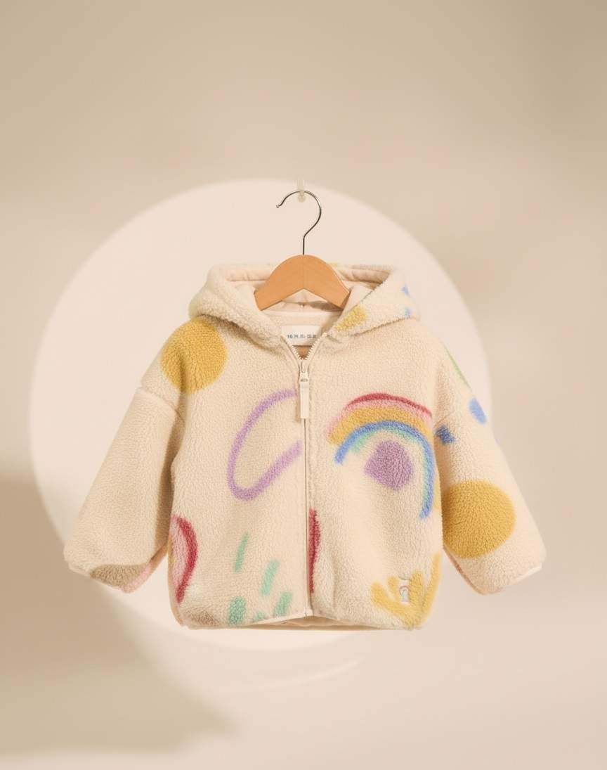 Cream Doodle Print Zip Through Fleece