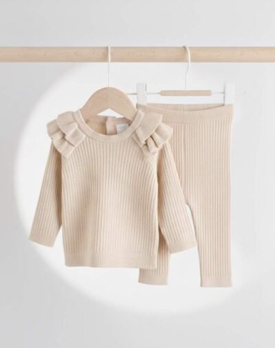 Cream Knitted Jumper and Legging 2 Piece Baby Set