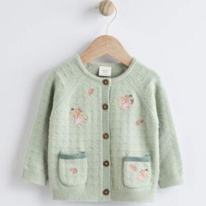 Sage Green Fairy Embroidered Baby Cardigan