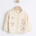 Cream Bunny 100% Cotton Pointelle Knitted Floral Flower Baby Cardigan